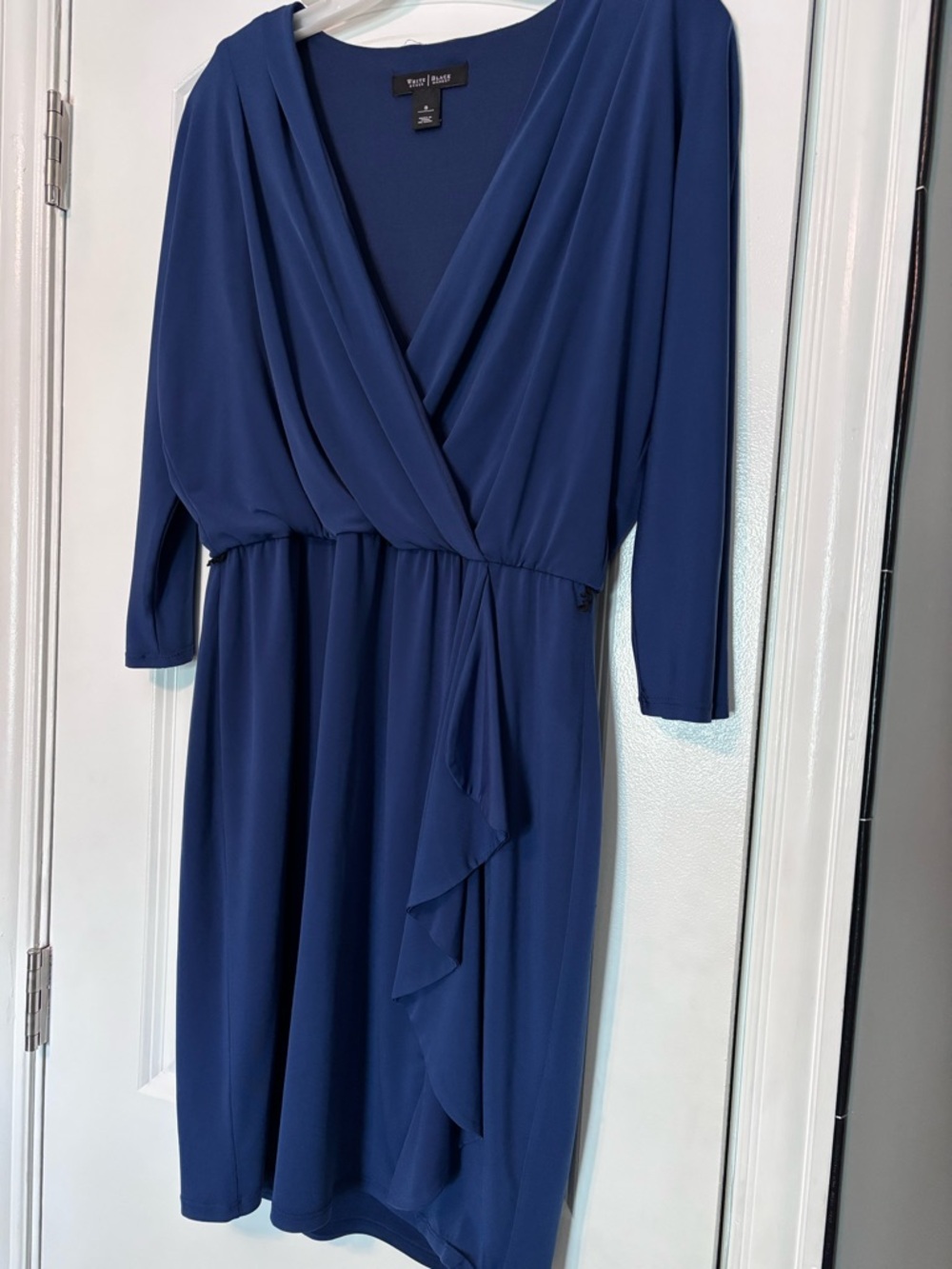 WHBM Blue Wrap Dress Size 8 Faux Wrap Ruffle Sleeve Career Size 8 - Picture 3 of 17
